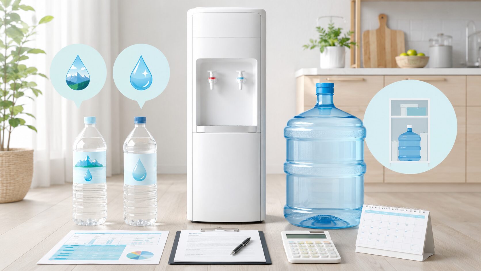 オーケンウォーターの天然水とRO水の料金や配送条件を確認するイメージ